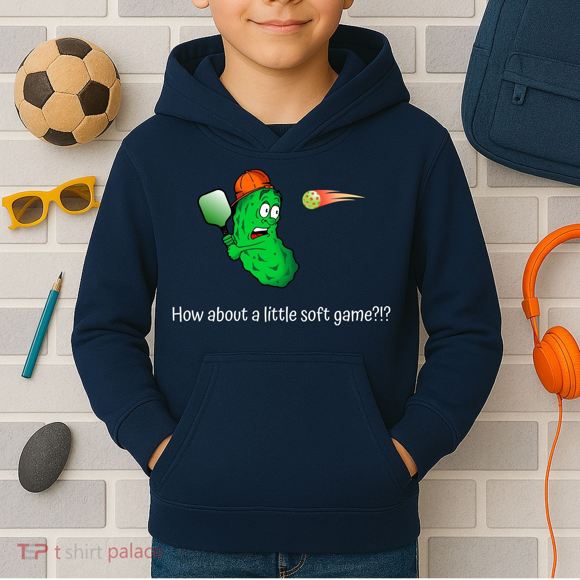 Fun Pickleball, Soft Game, Scared Pickle Kids Hoodie