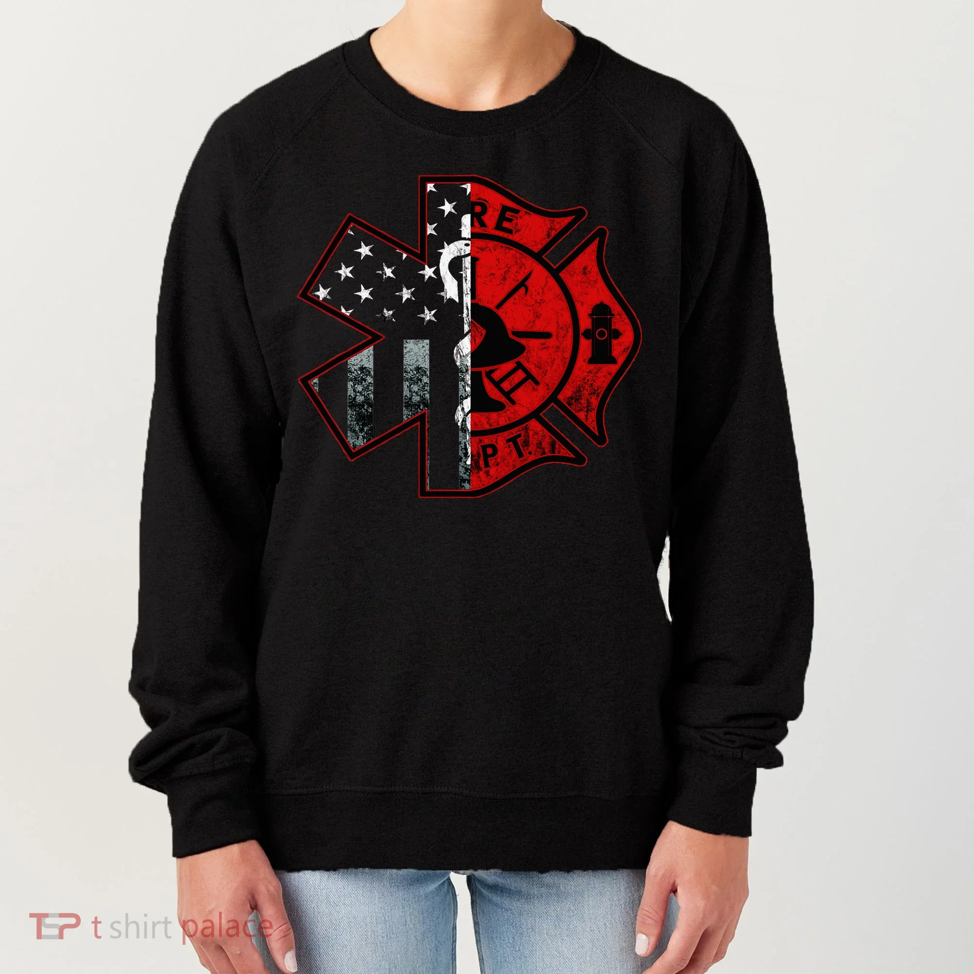 Firefighter Paramedic Symbol American Flag Fireman Fire Women's Sweatshirt