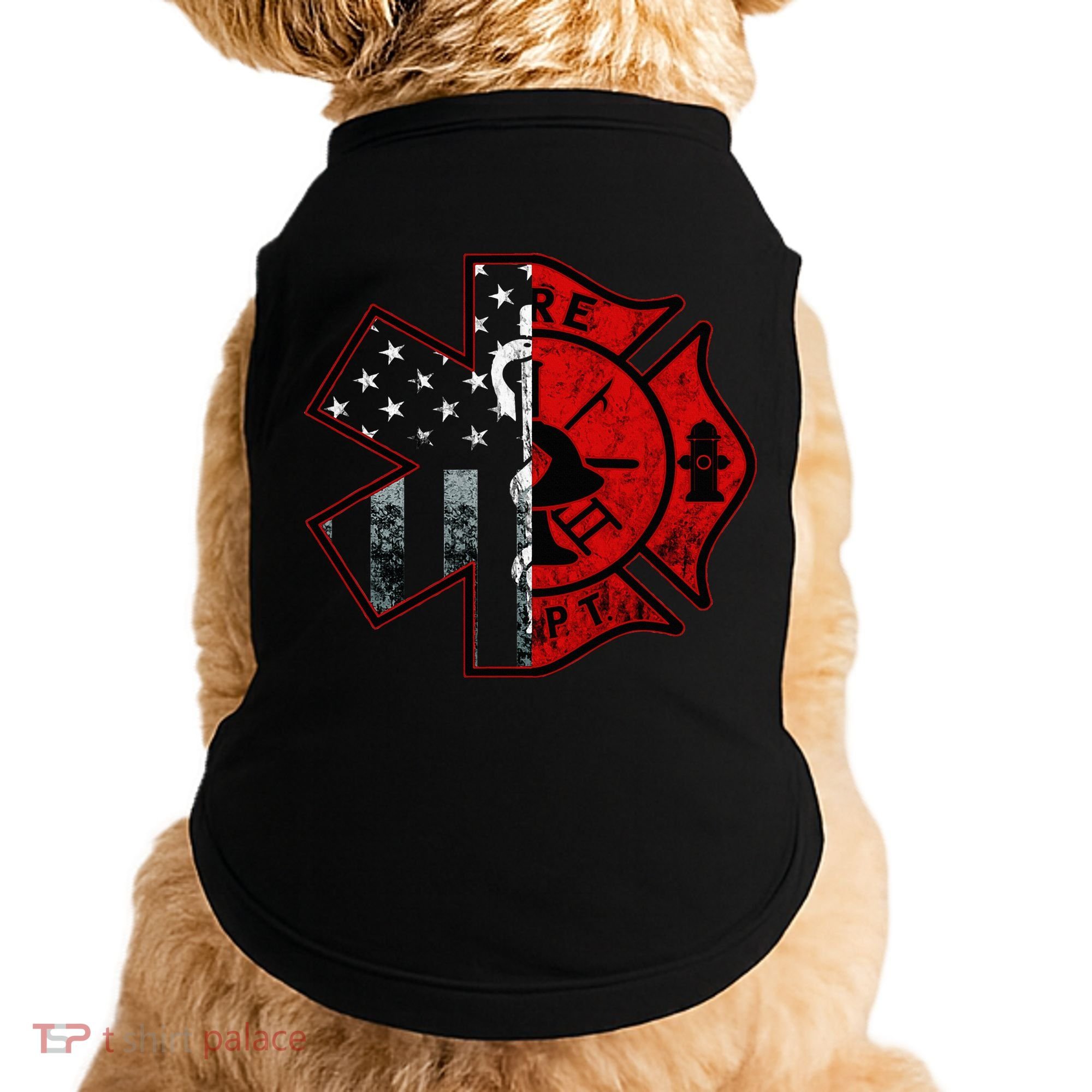 Firefighter Paramedic Symbol American Flag Fireman Fire Doggie Tank