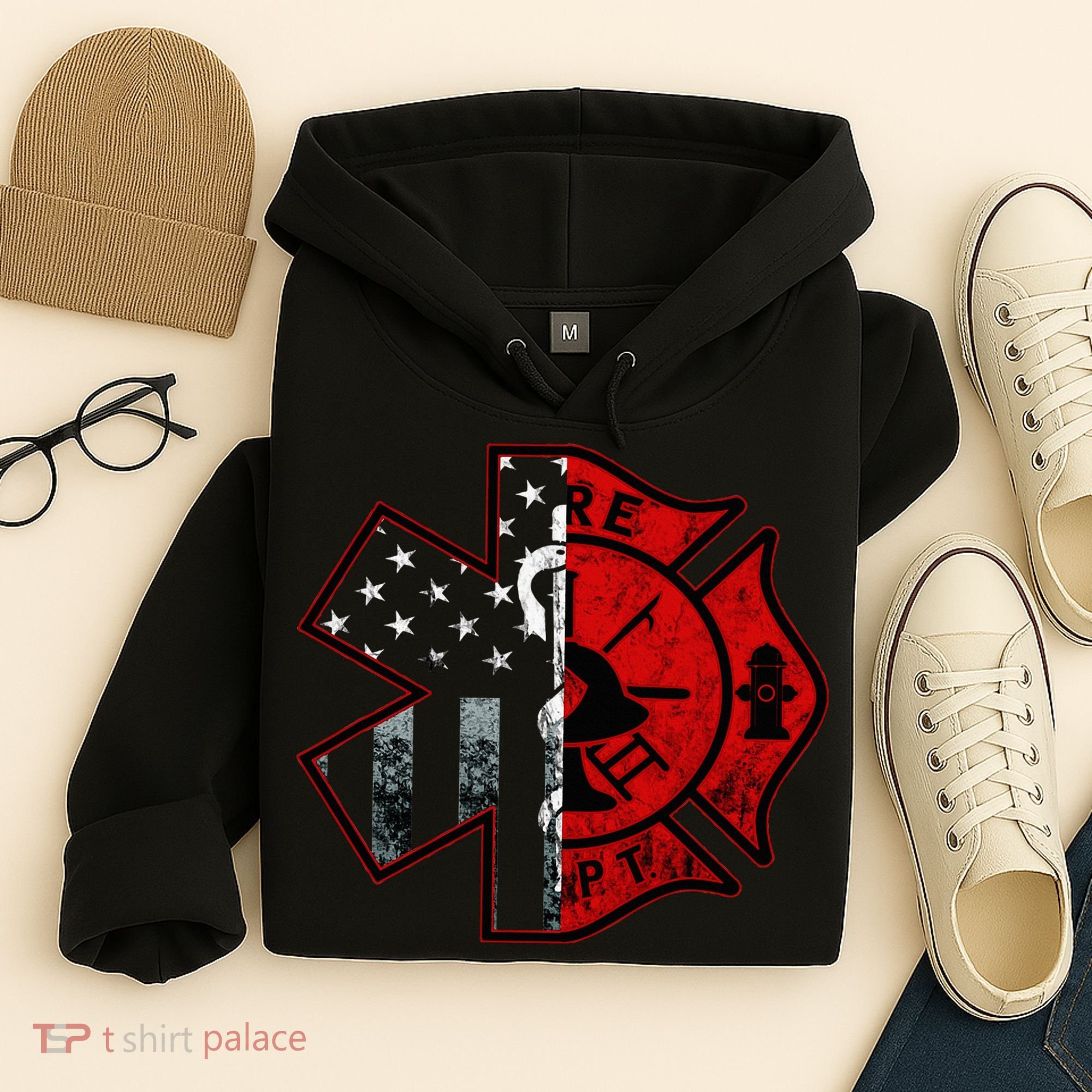 Firefighter Paramedic Symbol American Flag Fireman Fire Hoodie