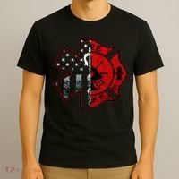 Firefighter Paramedic Symbol American Flag Fireman Fire T-Shirt thumb 3