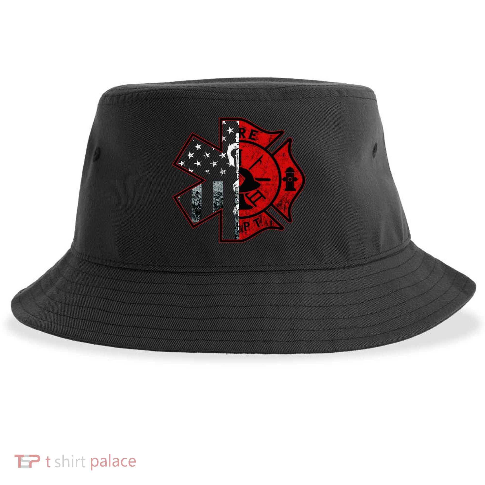 Firefighter Paramedic Symbol American Flag Fireman Fire Sustainable Bucket Hat