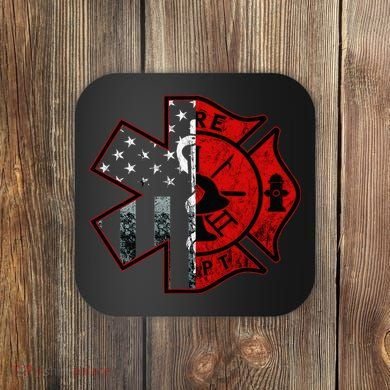 Firefighter Paramedic Symbol American Flag Fireman Fire Coaster