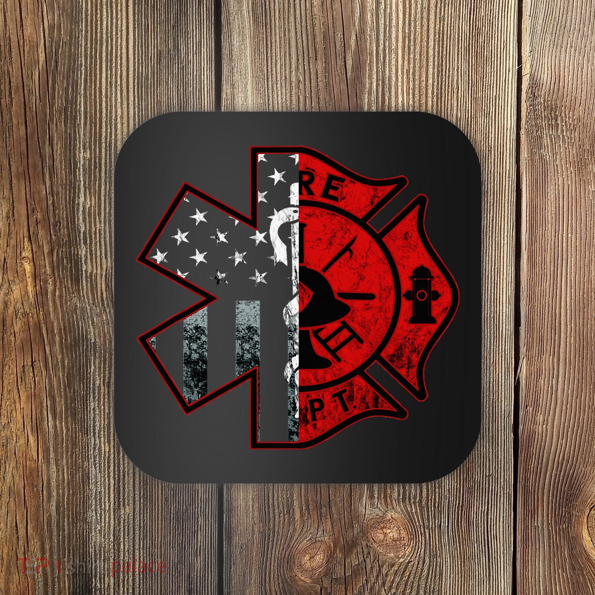 Firefighter Paramedic Symbol American Flag Fireman Fire Coaster