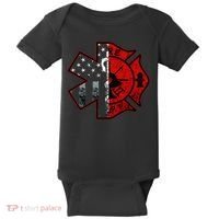 Firefighter Paramedic Symbol American Flag Fireman Fire Baby Bodysuit thumb 0