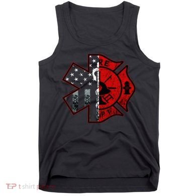 Firefighter Paramedic Symbol American Flag Fireman Fire Tank Top