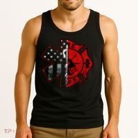 Firefighter Paramedic Symbol American Flag Fireman Fire Tank Top thumb 3