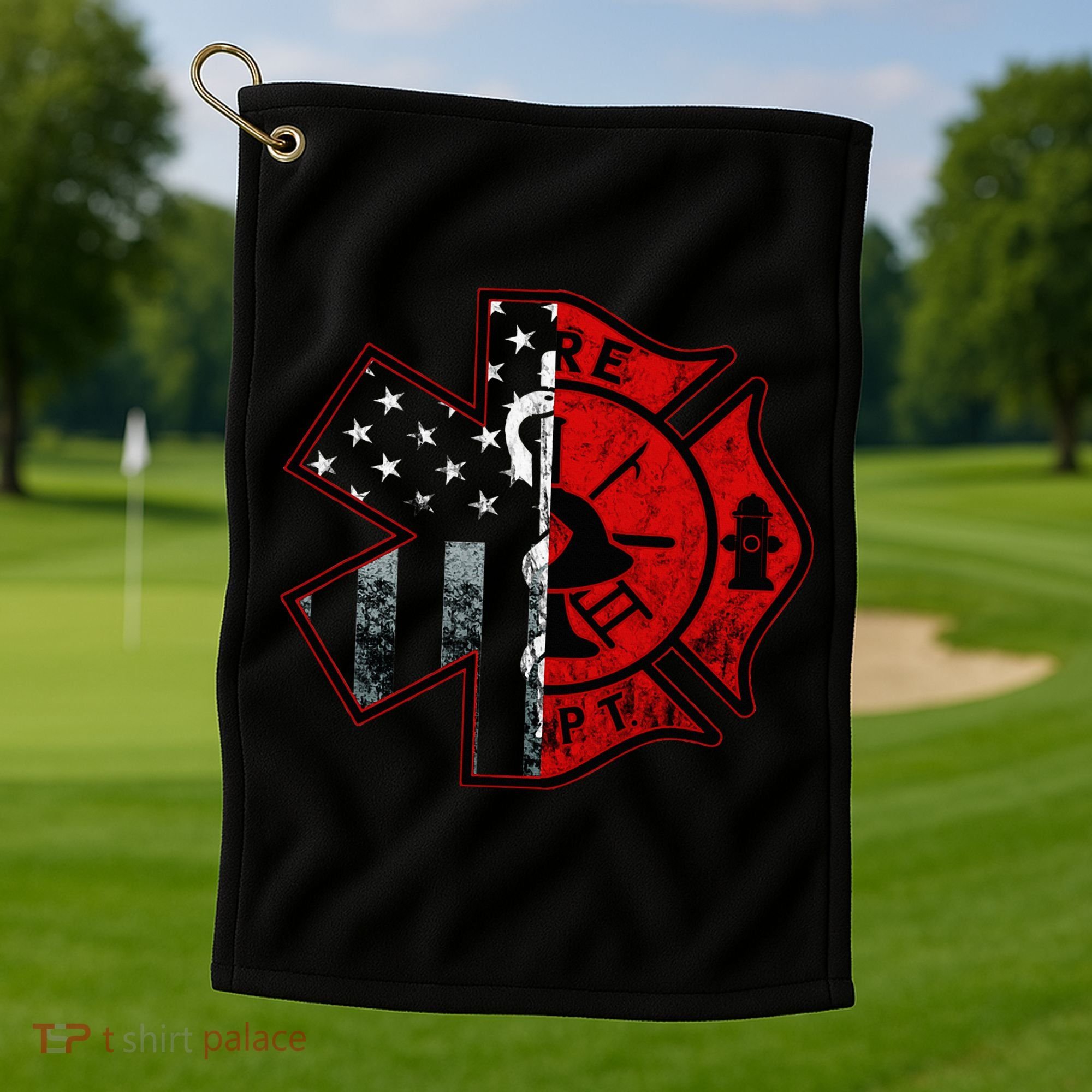 Firefighter Paramedic Symbol American Flag Fireman Fire Golf Towel