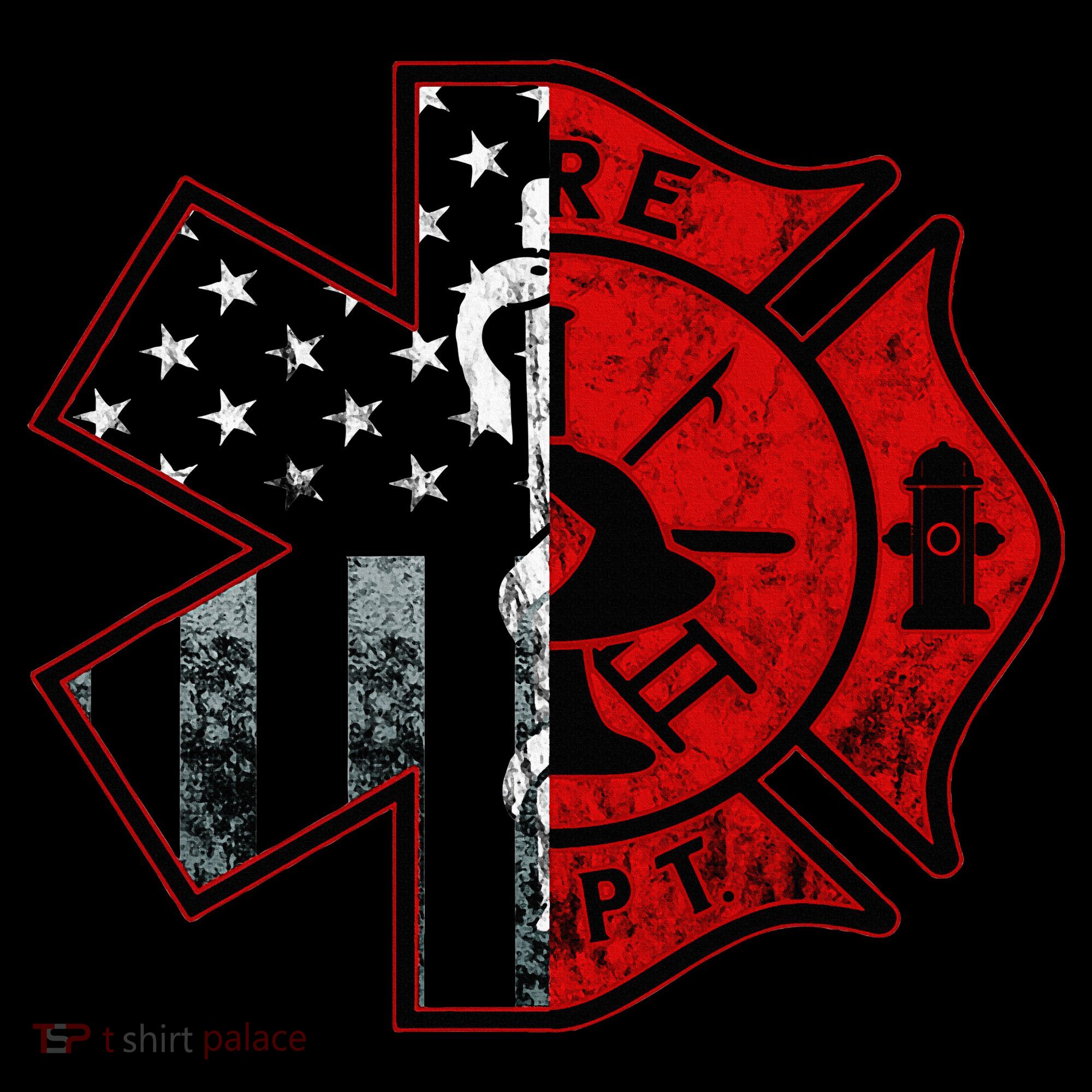 Firefighter Paramedic Symbol American Flag Fireman Fire Toddler T-Shirt