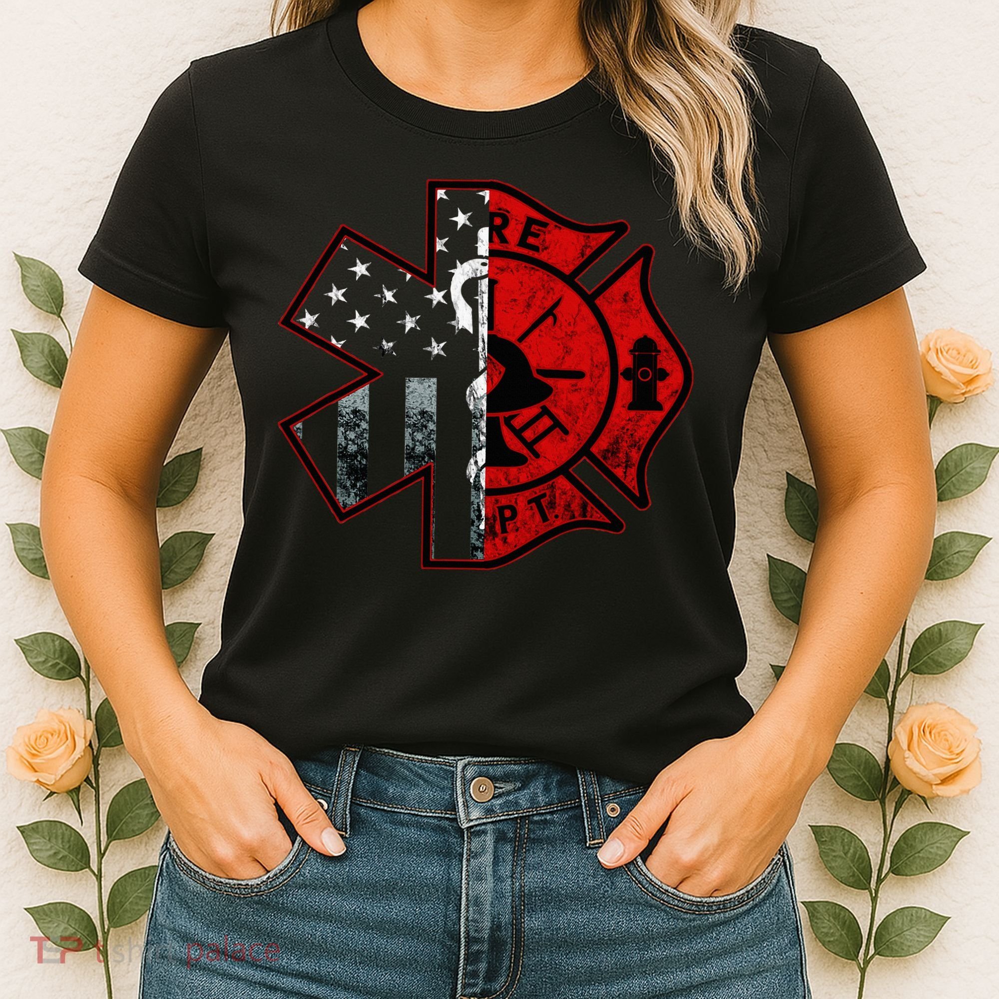 Firefighter Paramedic Symbol American Flag Fireman Fire Women's T-Shirt