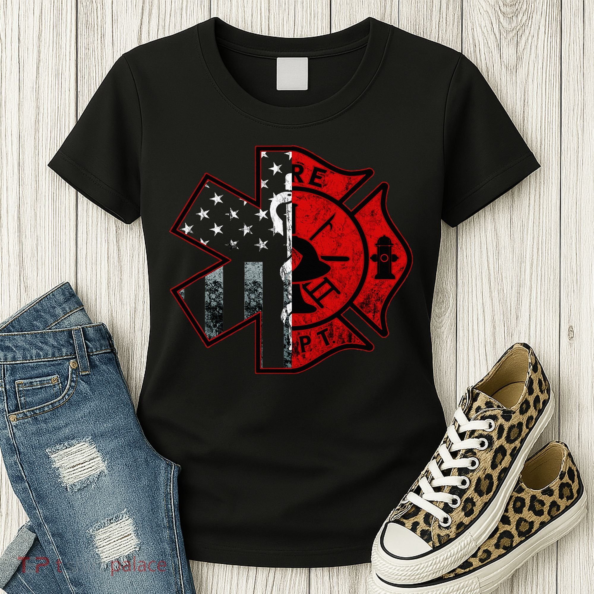 Firefighter Paramedic Symbol American Flag Fireman Fire Women's T-Shirt