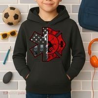Firefighter Paramedic Symbol American Flag Fireman Fire Kids Hoodie thumb 2