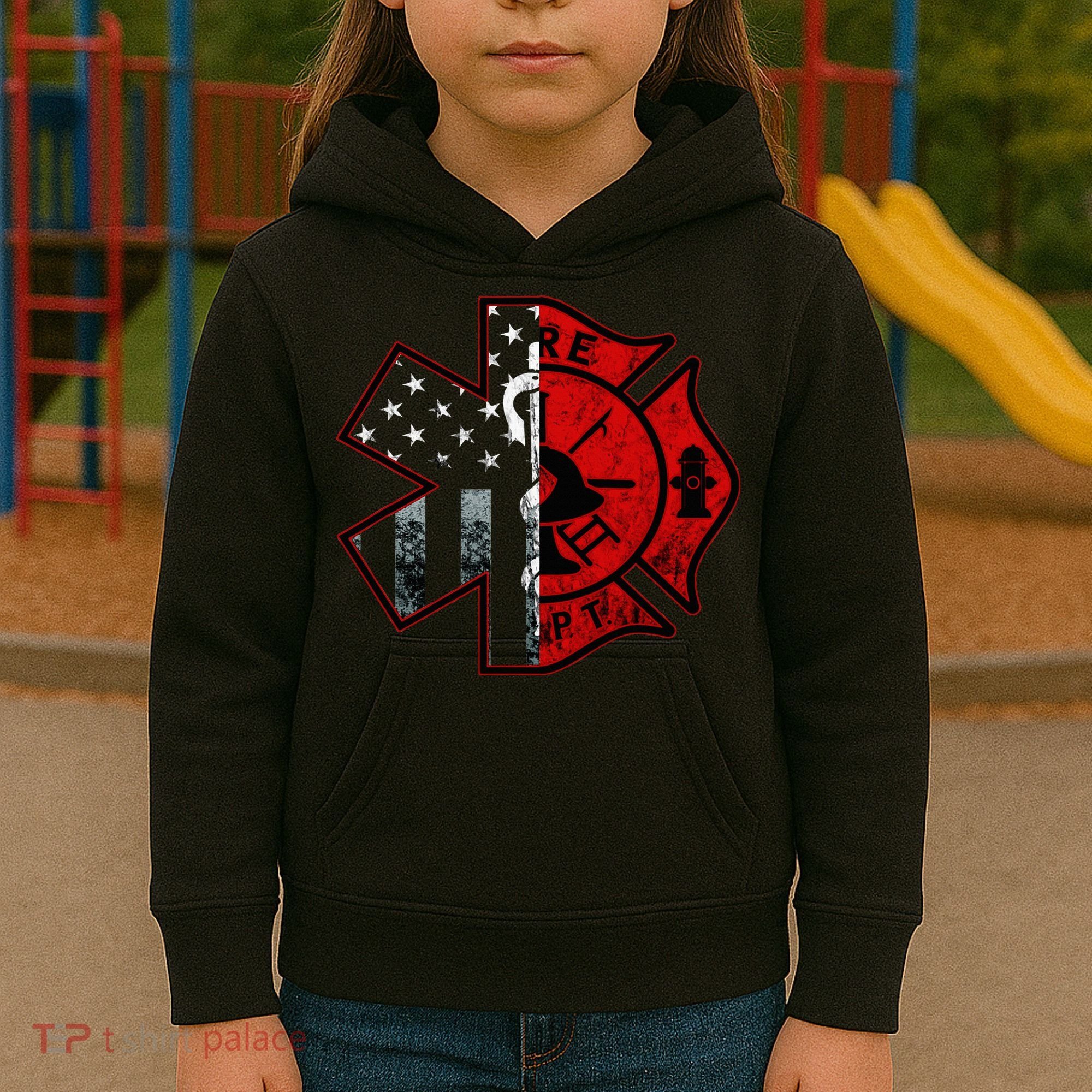 Firefighter Paramedic Symbol American Flag Fireman Fire Kids Hoodie