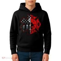 Firefighter Paramedic Symbol American Flag Fireman Fire Kids Hoodie thumb 4