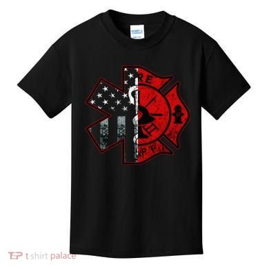 Firefighter Paramedic Symbol American Flag Fireman Fire Kids T-Shirt