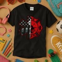 Firefighter Paramedic Symbol American Flag Fireman Fire Kids T-Shirt thumb 3