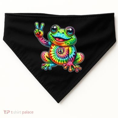 Frog Peace Sign Tie Dye Hippie USA-Made Doggie Bandana