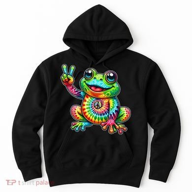 Frog Peace Sign Tie Dye Hippie Hoodie