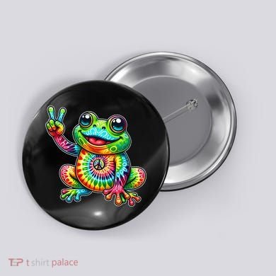 Frog Peace Sign Tie Dye Hippie Button