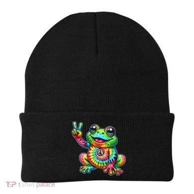 Frog Peace Sign Tie Dye Hippie Beanie