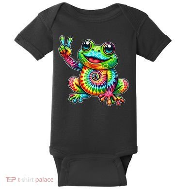Frog Peace Sign Tie Dye Hippie Baby Bodysuit