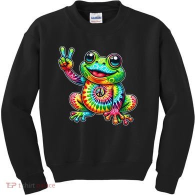 Frog Peace Sign Tie Dye Hippie Kids Sweatshirt