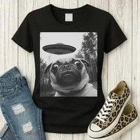 Funny Pug Selfie With Ufo Women's T-Shirt thumb 3