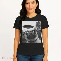 Funny Pug Selfie With Ufo Women's T-Shirt thumb 4