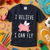 Flying Pig Shirts When Pigs Fly I Believe I Can Fly Kids T-Shirt thumb 3