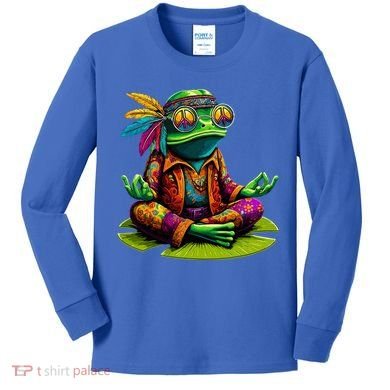 Frog Peace Sign Hippie Frog Kids Long Sleeve Shirt