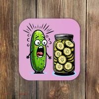 Funny Pickle Surprise A Cucumber And A Jar Of Sliced Pickles Coaster thumb 0