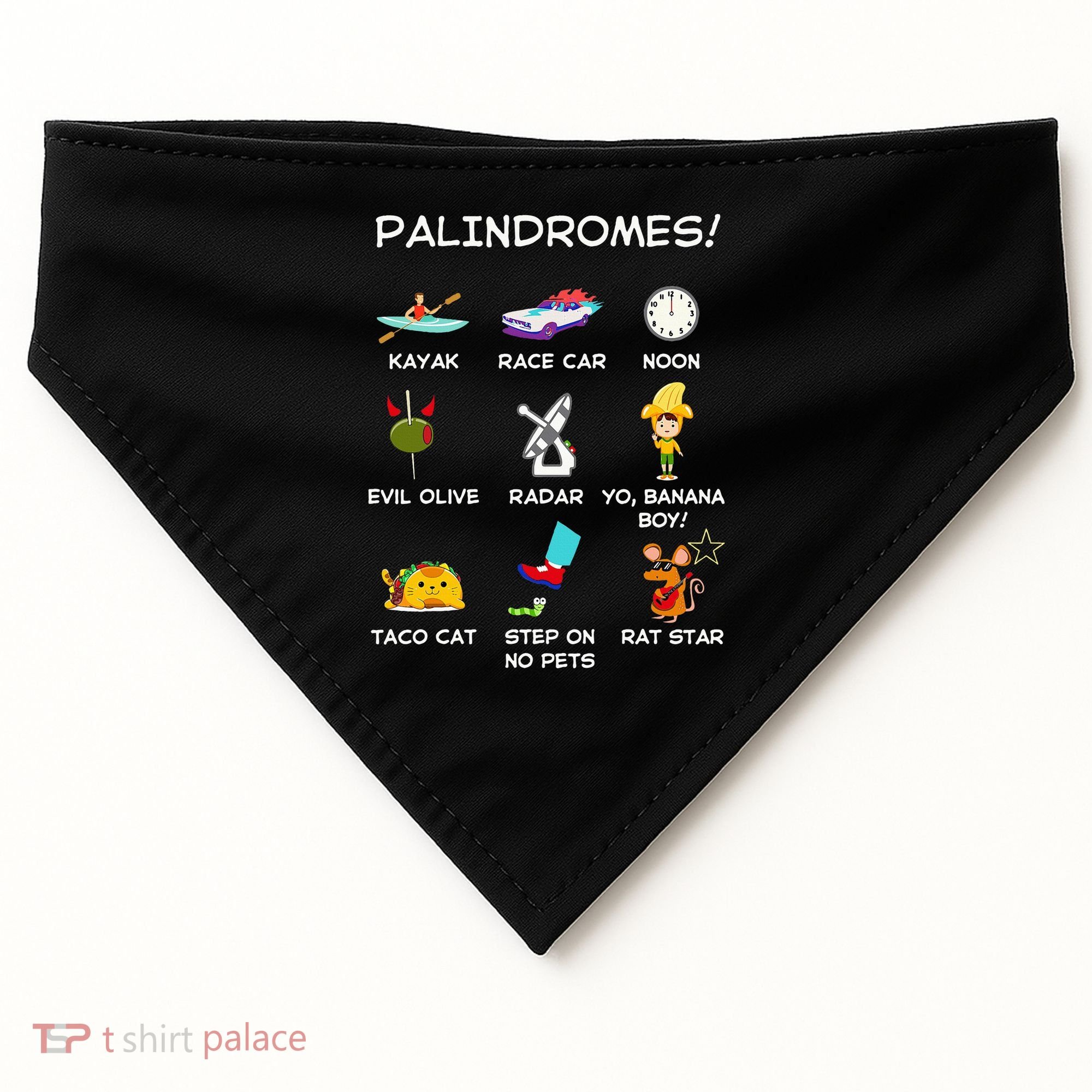 Funny Palindromes Set For Palindromists Word Play Games Pun USA-Made Doggie Bandana