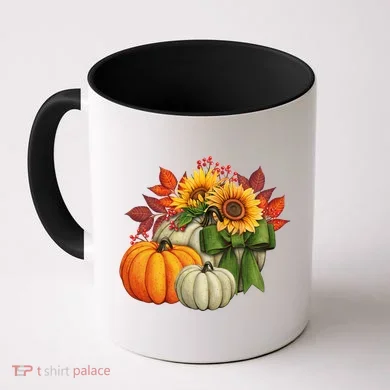 Fall Pumpkin Sunflower Cute Coffee Mug