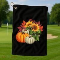 Fall Pumpkin Sunflower Cute Golf Towel thumb 1