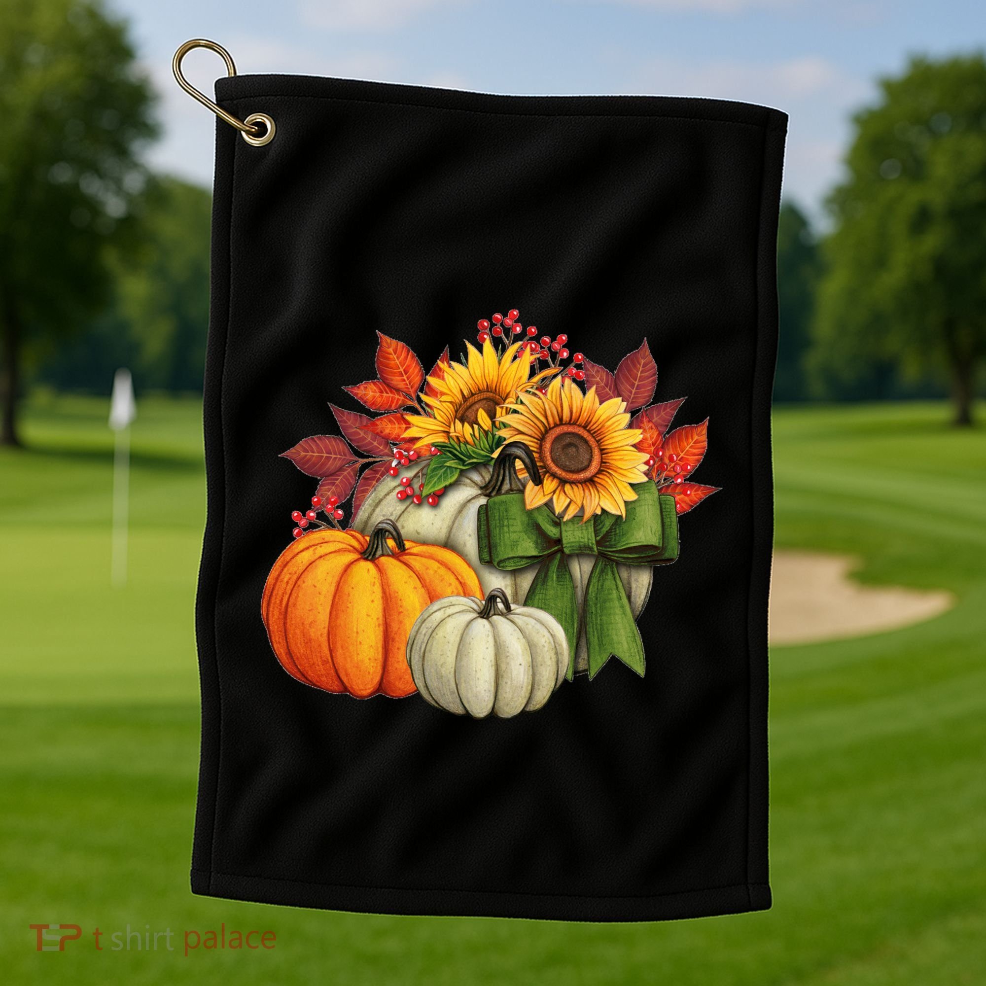 Fall Pumpkin Sunflower Cute Golf Towel