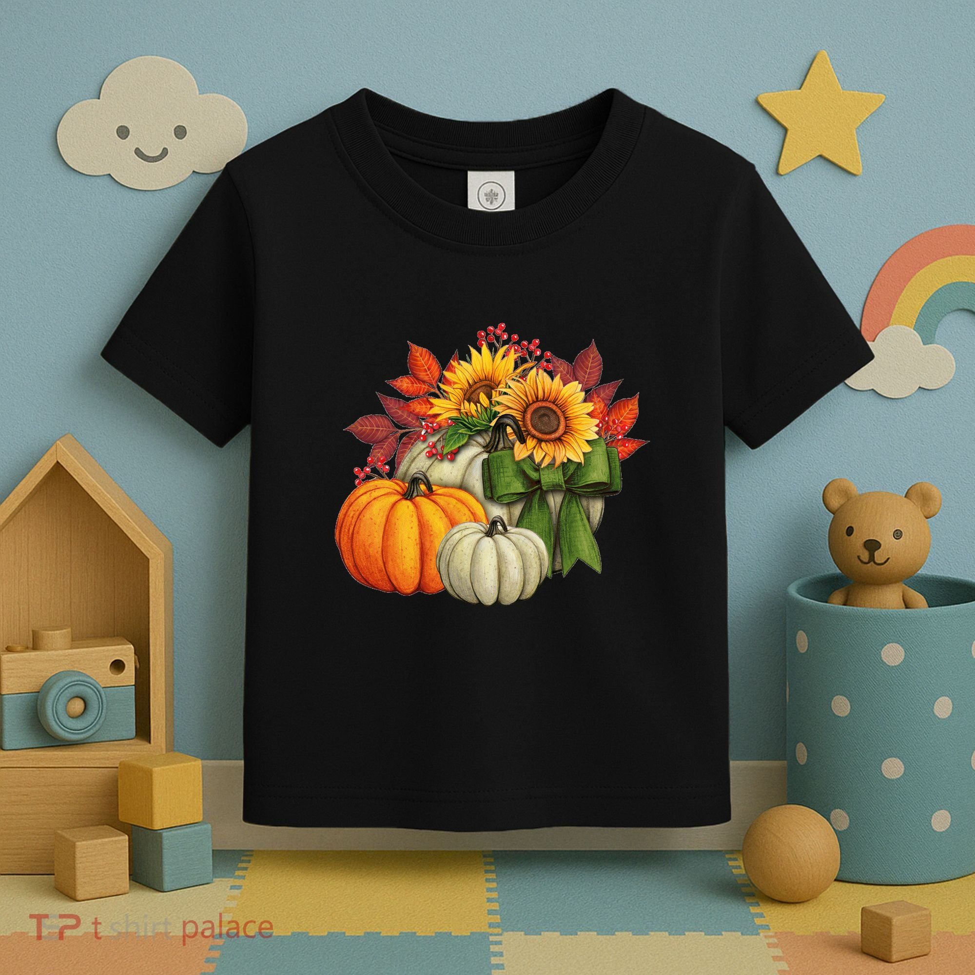 Fall Pumpkin Sunflower Cute Toddler T-Shirt
