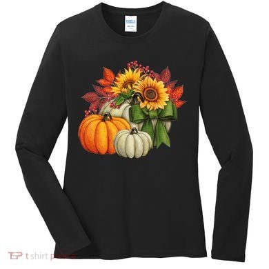 Fall Pumpkin Sunflower Cute Women's Long Sleeve Shirt