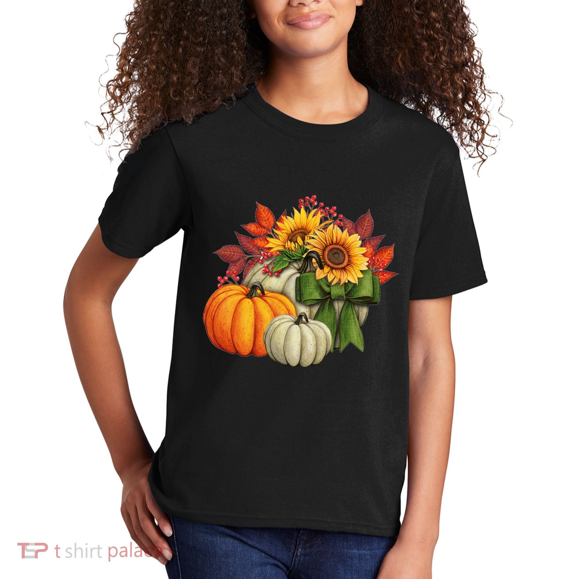 Fall Pumpkin Sunflower Cute Kids T-Shirt