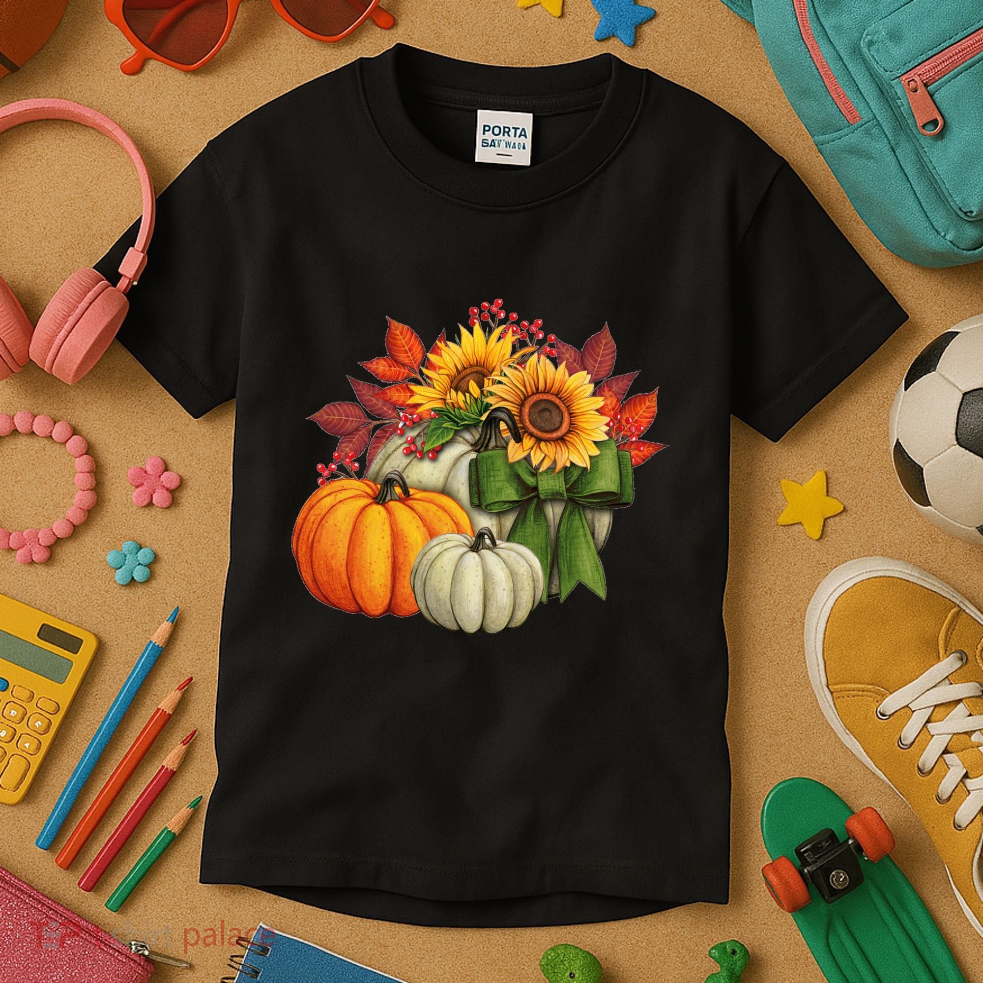 Fall Pumpkin Sunflower Cute Kids T-Shirt