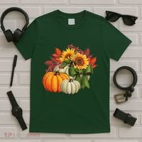 Fall Pumpkin Sunflower Cute T-Shirt thumb 5