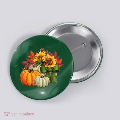 Fall Pumpkin Sunflower Cute Button