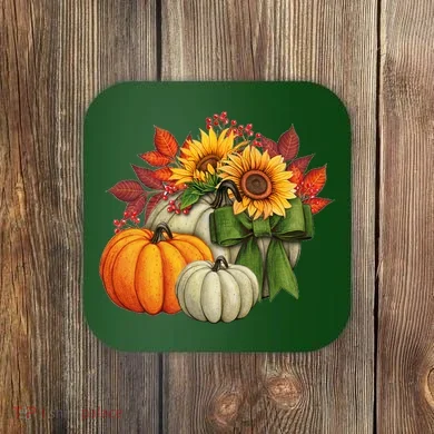 Fall Pumpkin Sunflower Cute Coaster
