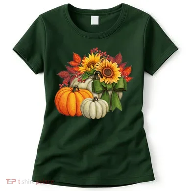 Fall Pumpkin Sunflower Cute Women's T-Shirt