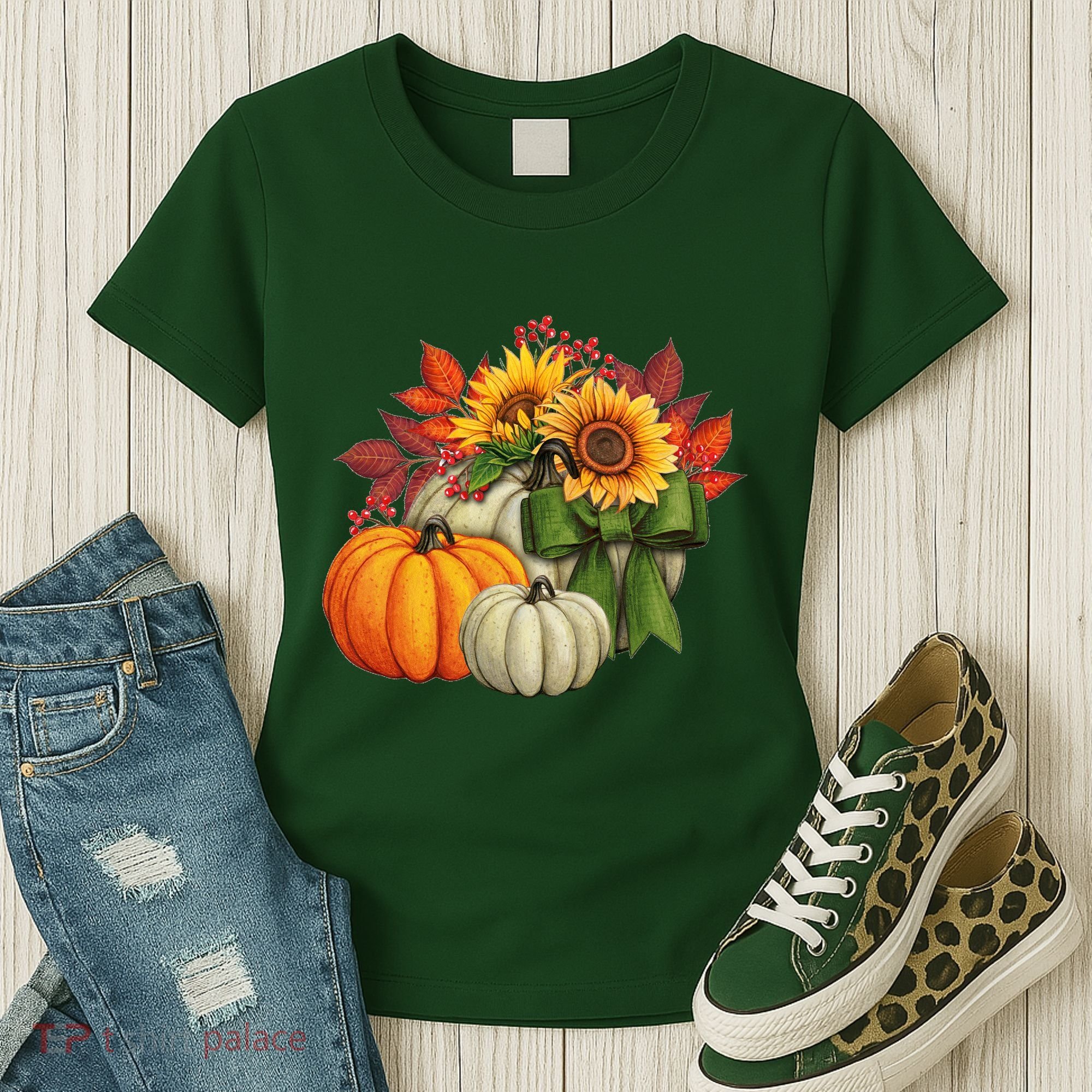 Fall Pumpkin Sunflower Cute Women's T-Shirt