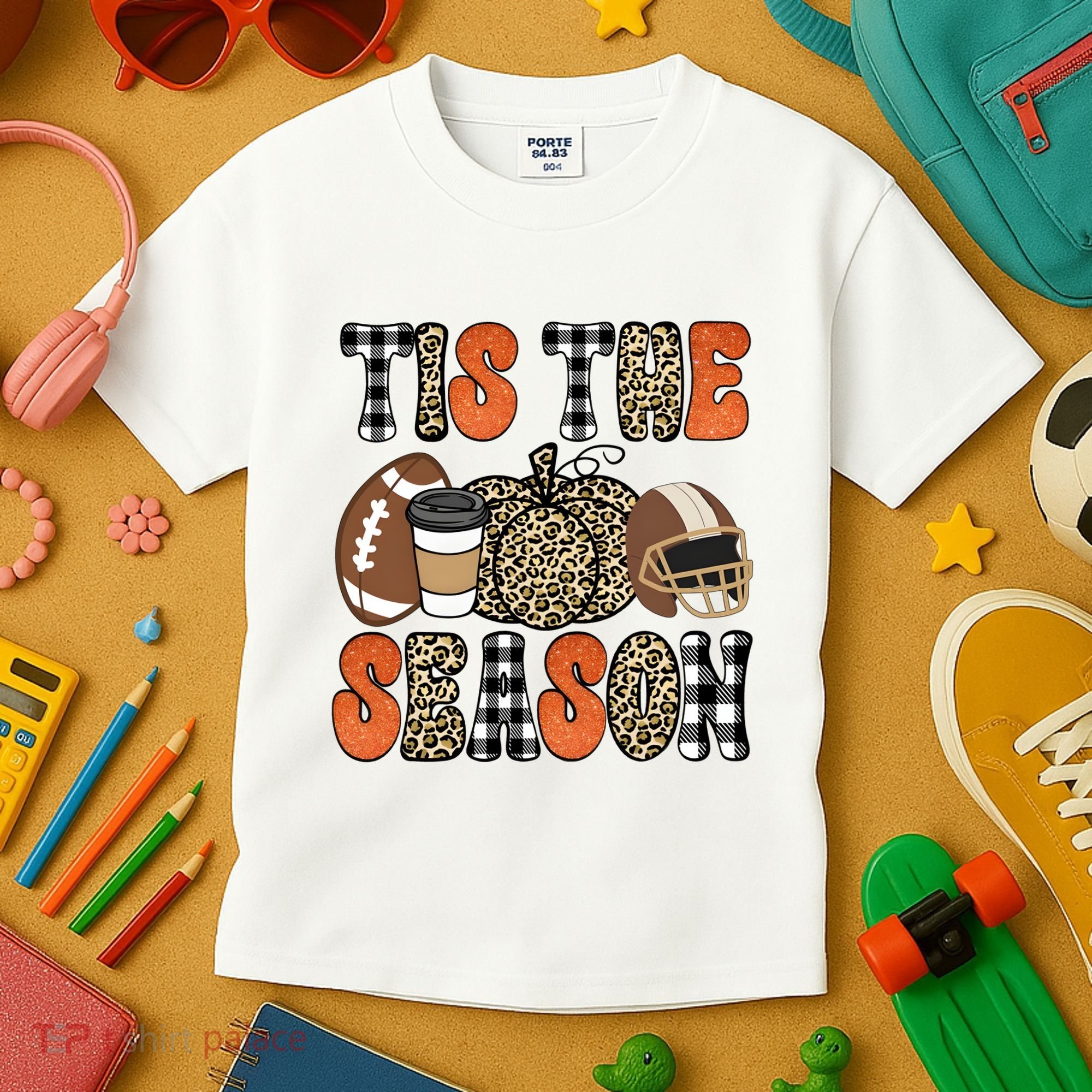 Fall Pattern Tis The Season All Fall Vibes Kids T-Shirt
