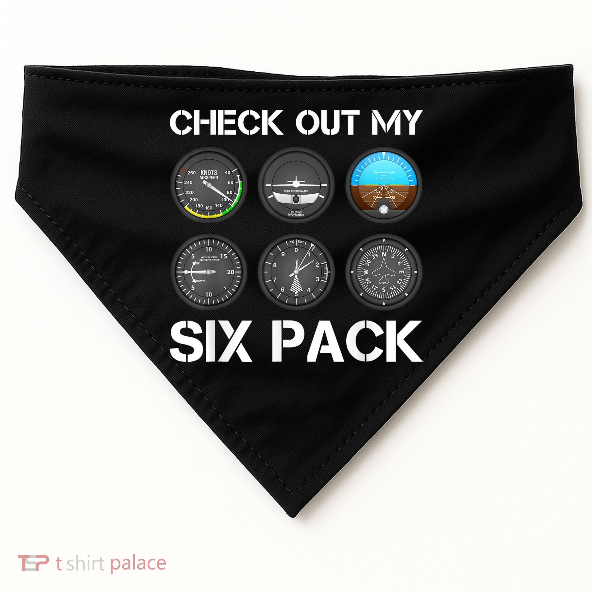 Funny Pilot Top Airplane Six Pack Flight Instruments Gift USA-Made Doggie Bandana