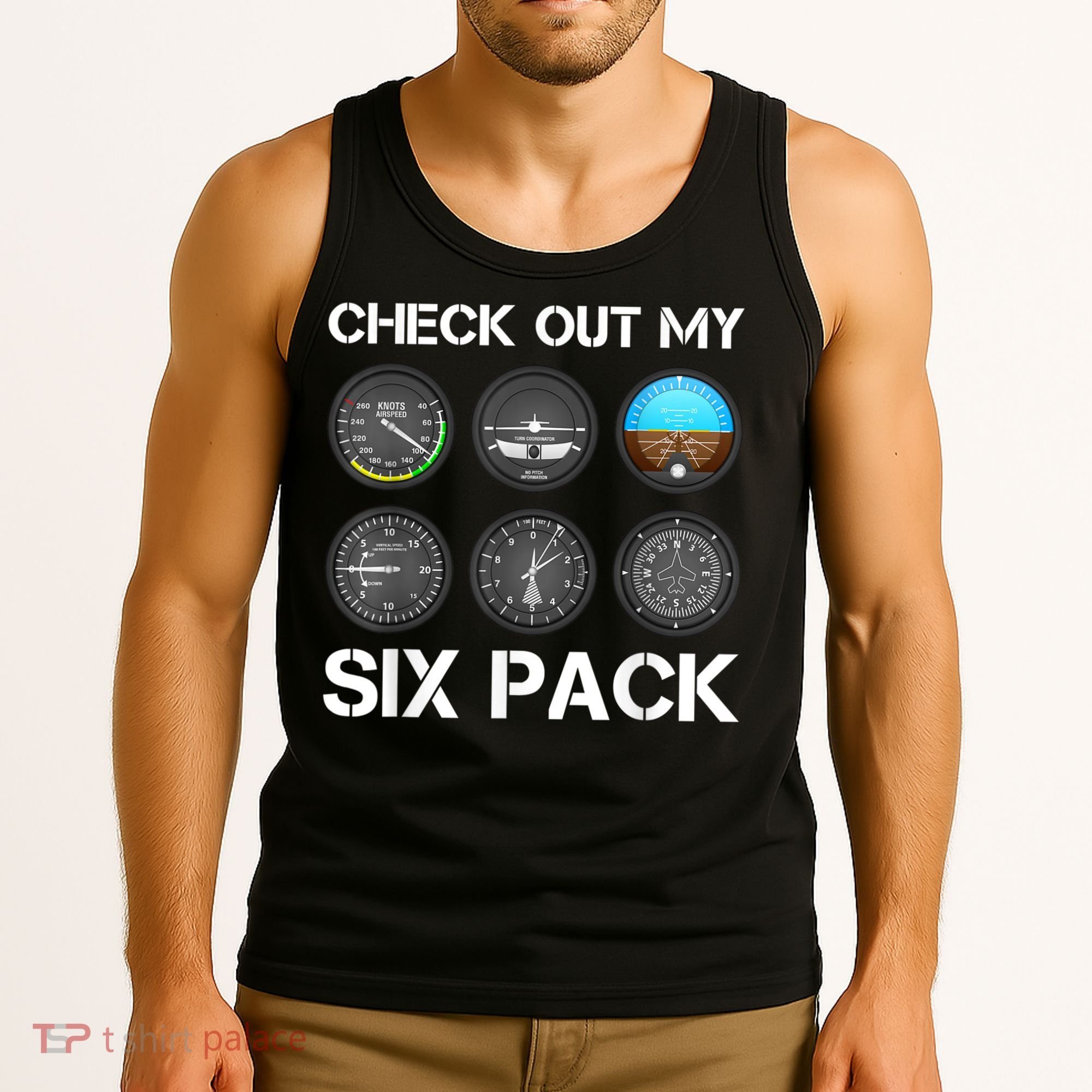 Funny Pilot Top Airplane Six Pack Flight Instruments Gift Tank Top