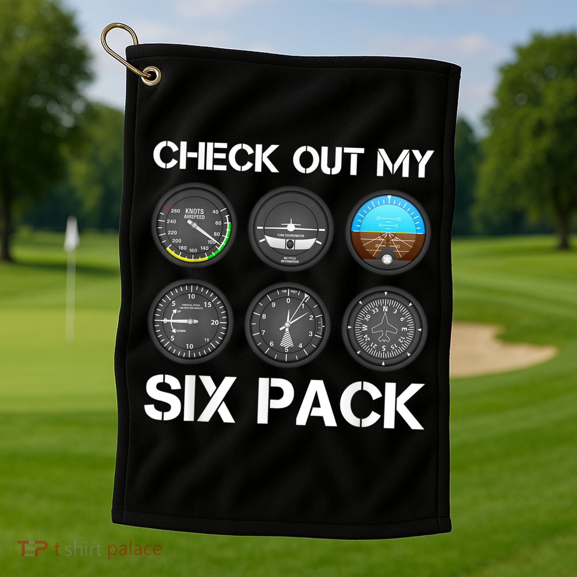 Funny Pilot Top Airplane Six Pack Flight Instruments Gift Golf Towel