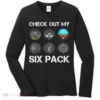 Funny Pilot Top Airplane Six Pack Flight Instruments Gift Women's Long Sleeve Shirt thumb 0