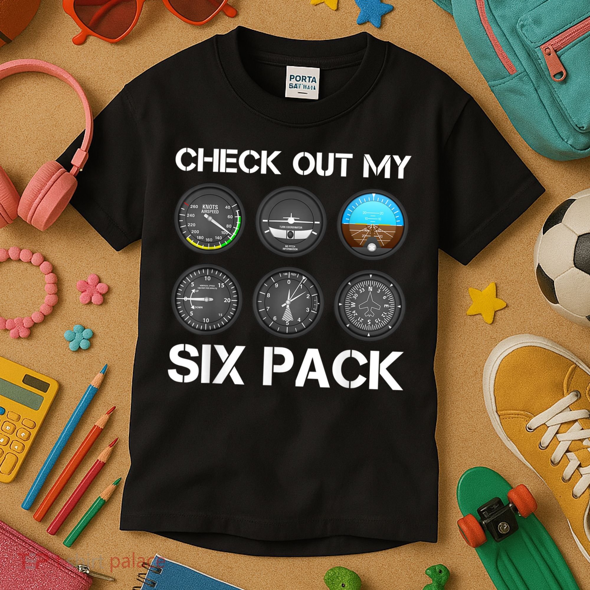 Funny Pilot Top Airplane Six Pack Flight Instruments Gift Kids T-Shirt